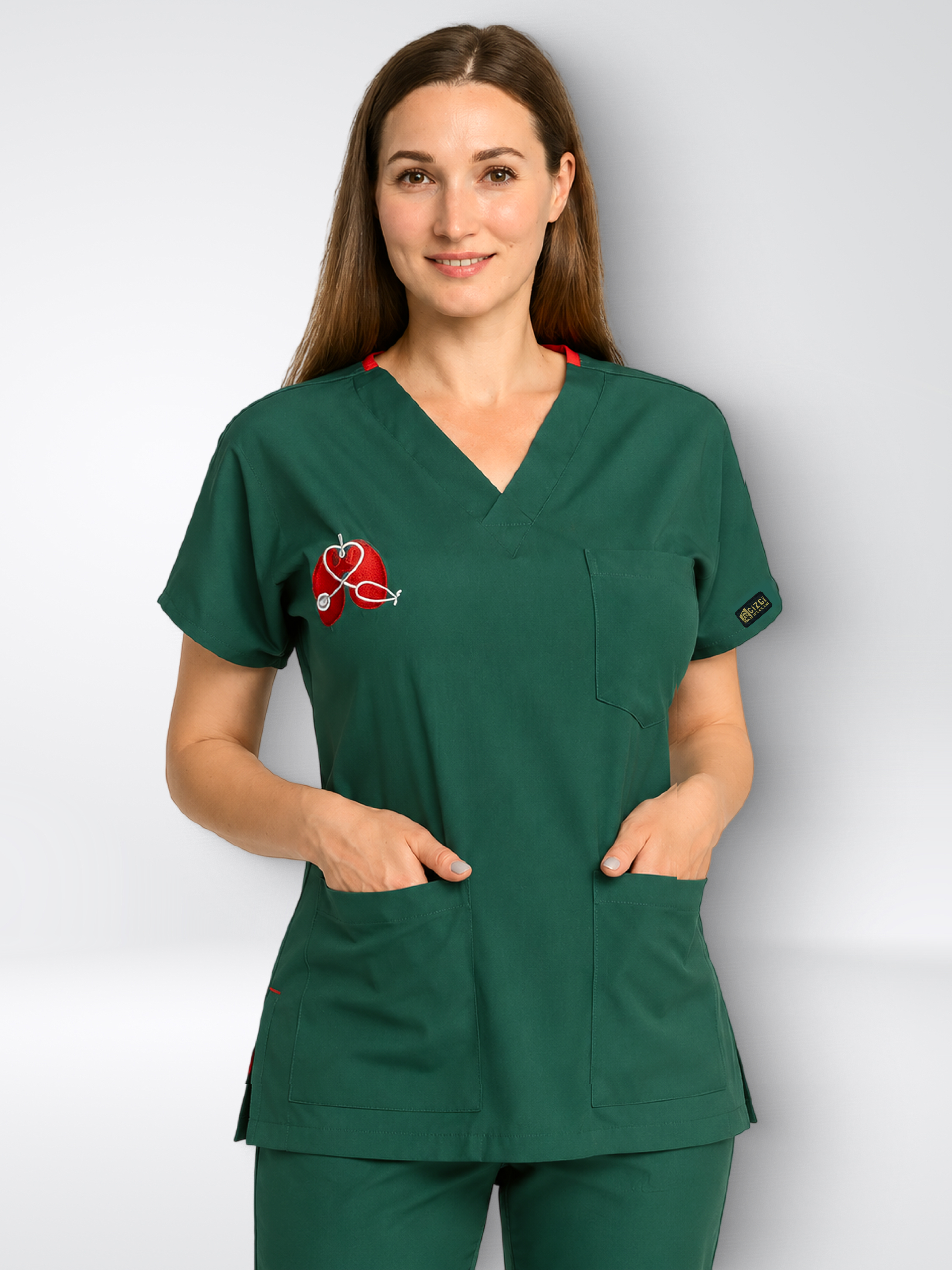 Костюм Dr.Greys с вышивкой стрейч темно-зеленый XXS